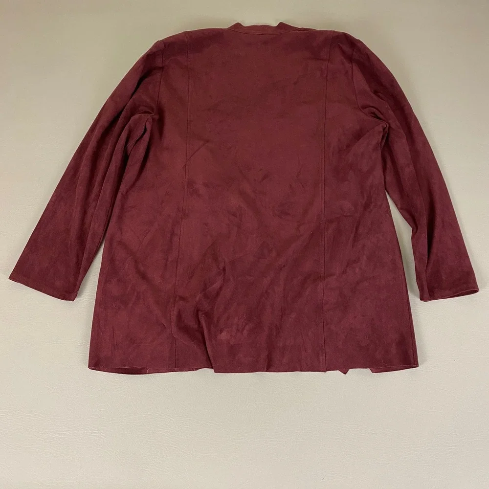 Chicos Cardigan Jacket Size‎ 3 (US XL 16 18) Burgundy Faux Suede Open Front